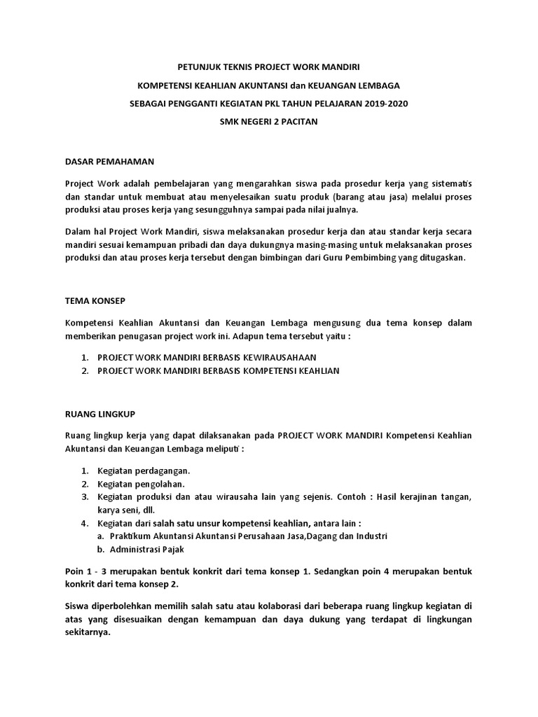 Petunjuk Project Work Mandiri Akuntansi | PDF