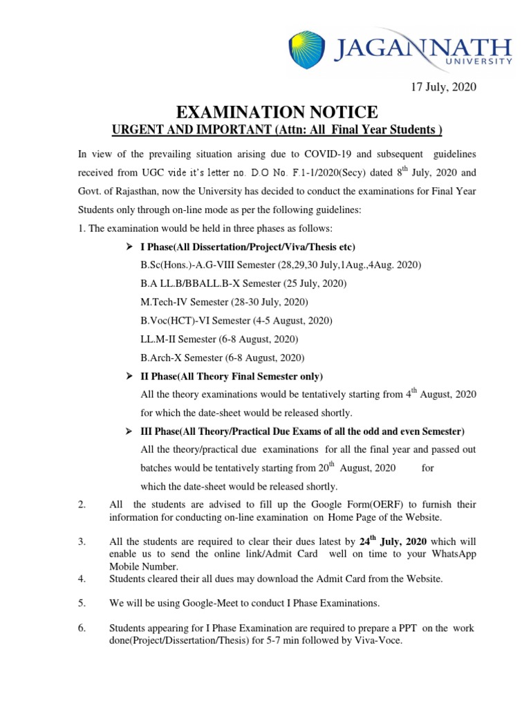 Online Exam Guidelines for Final Year Students | PDF | Thesis ...