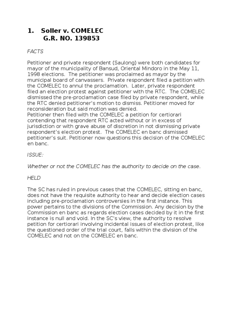 CASE DIGEST ON ELECTION LAW Commission On Elections (Philippines