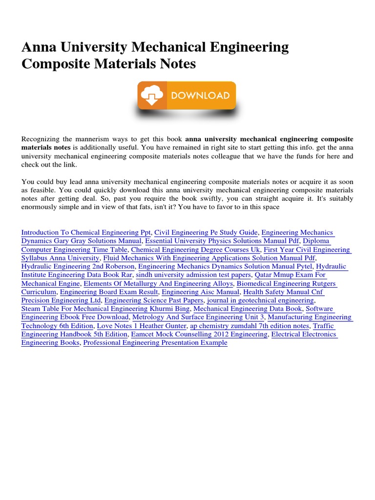 Anna University Mechanical Engineering Composite Materials Notes | PDF