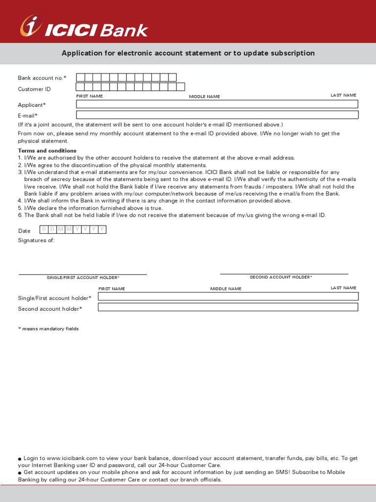 Application For Electronic Account Statement or To Update Subscription ...