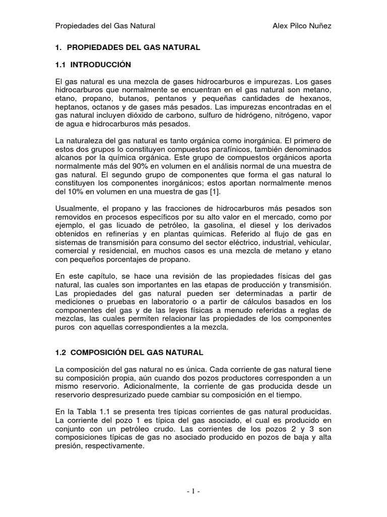 Capitulo 1 Propiedades Del Gas Natural | PDF | Fase (materia) | Gases