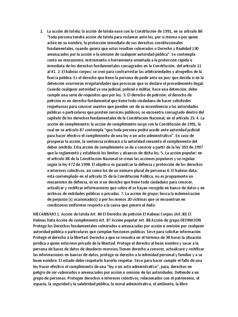 Mecanismos de Protección de Derechos en Colombia | PDF | Habeas corpus ...