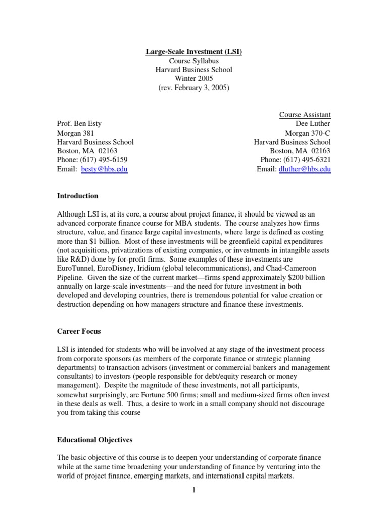 Harvard LSI Syllabus PDF PDF Valuation (Finance) Investing