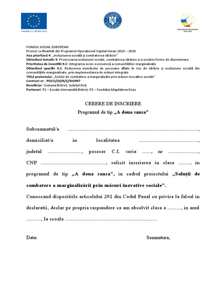 Cerere Inscriere A Doua Sansa | PDF