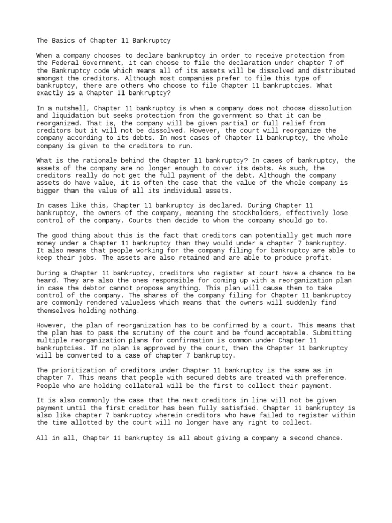 Understanding Chapter 11 Bankruptcy Basics | PDF | Chapter 11 | Bankruptcy, image size:768x1024