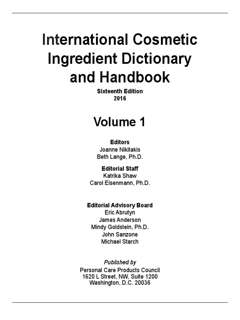 International Cosmetic Ingredient Handbook and Dictionary