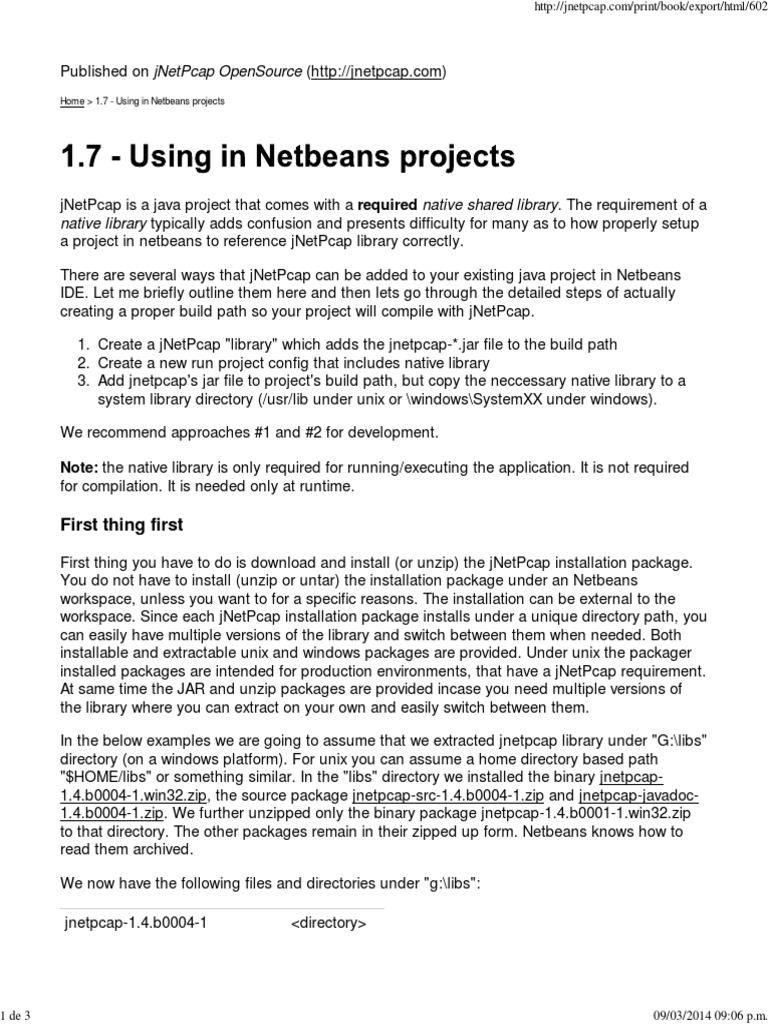 NetBeans jNetPcap Setup Guide | PDF | Library (Computing) | Zip (File ...