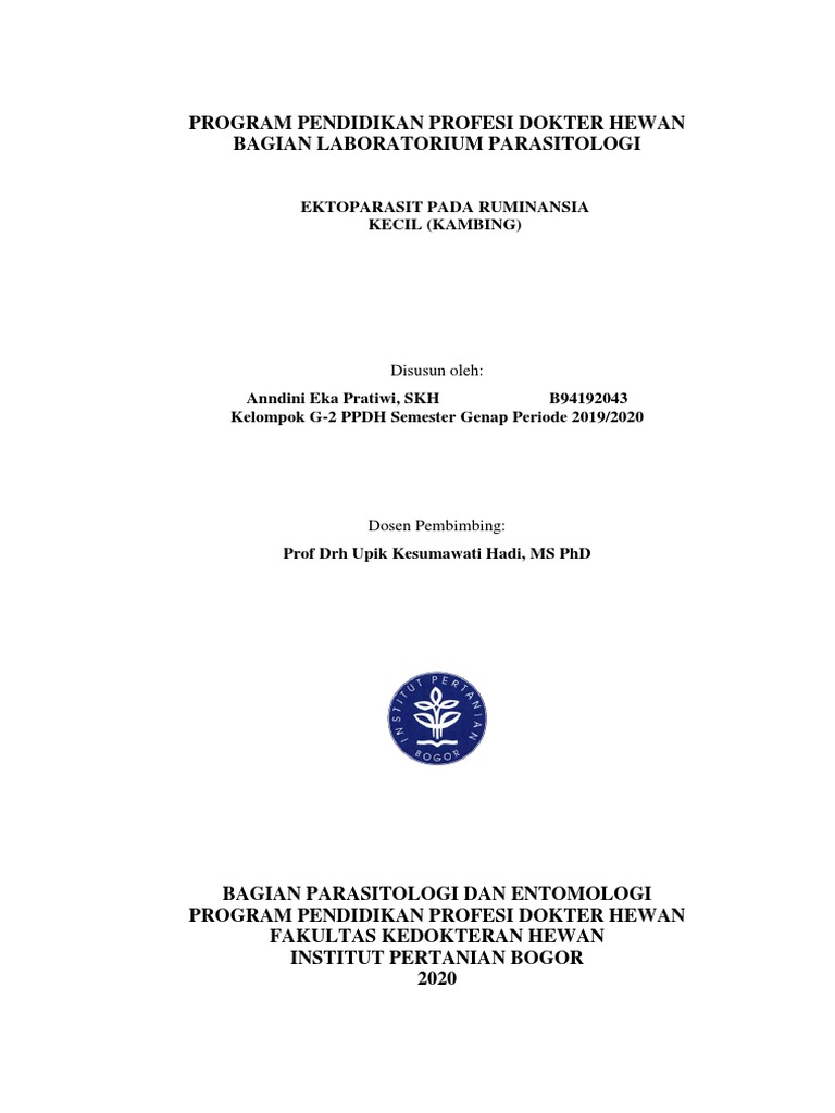 Program Pendidikan Profesi Dokter Hewan Bagian Laboratorium Parasitologi