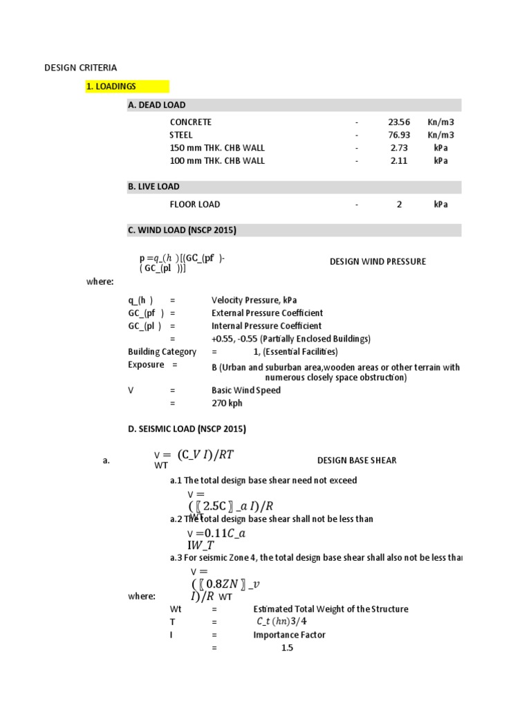 Design Criteria A Dead Load Pdf Building Technology Mechanics