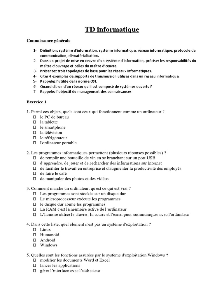 TD Informatique Niveau 2 | PDF | Informatique | Microsoft Windows