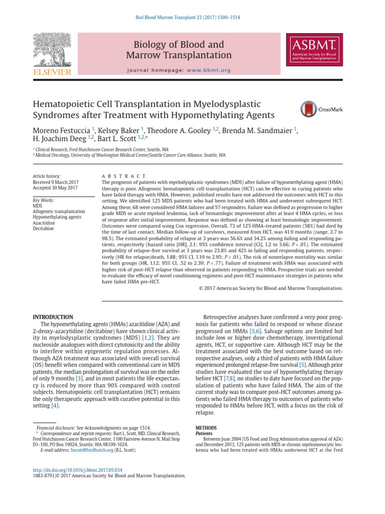 Biology of Blood and Marrow Transplantation | PDF | Hematopoietic Stem ...