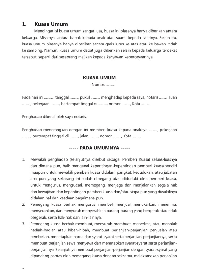 Draft Contoh Surat Kuasa