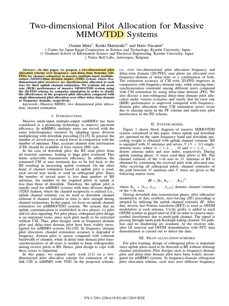 Two-Dimensional Pilot Allocation For Massive MIMO/TDD Systems | PDF ...