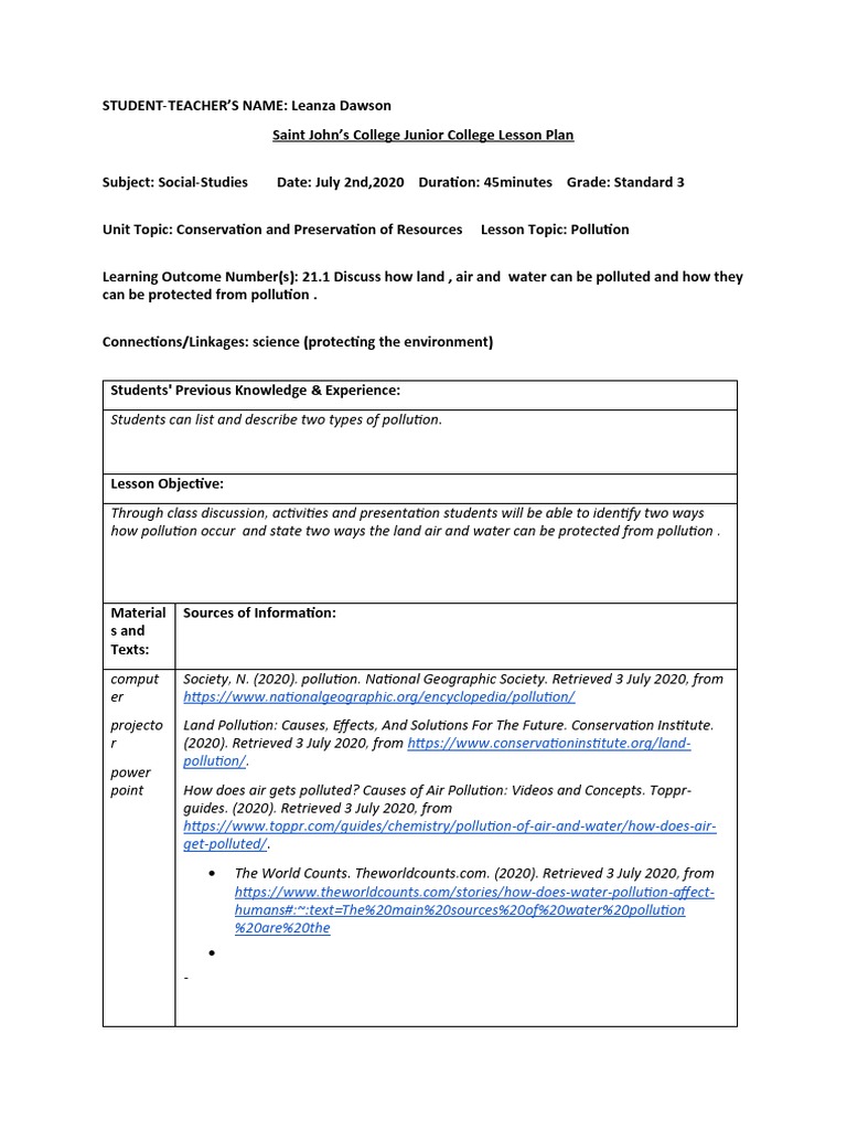 Pollution Lesson Plan for Grade 3 | PDF | Waste | Pollution