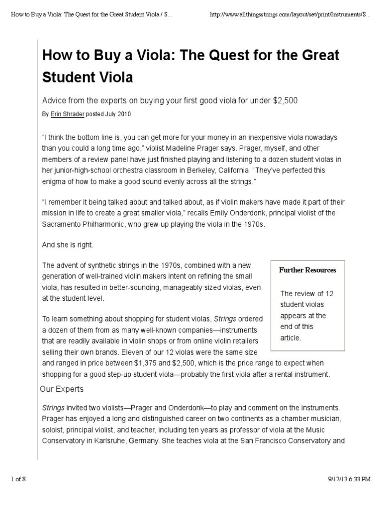 How To Buy A Viola The Quest For The Great Student Viola PDF Viola