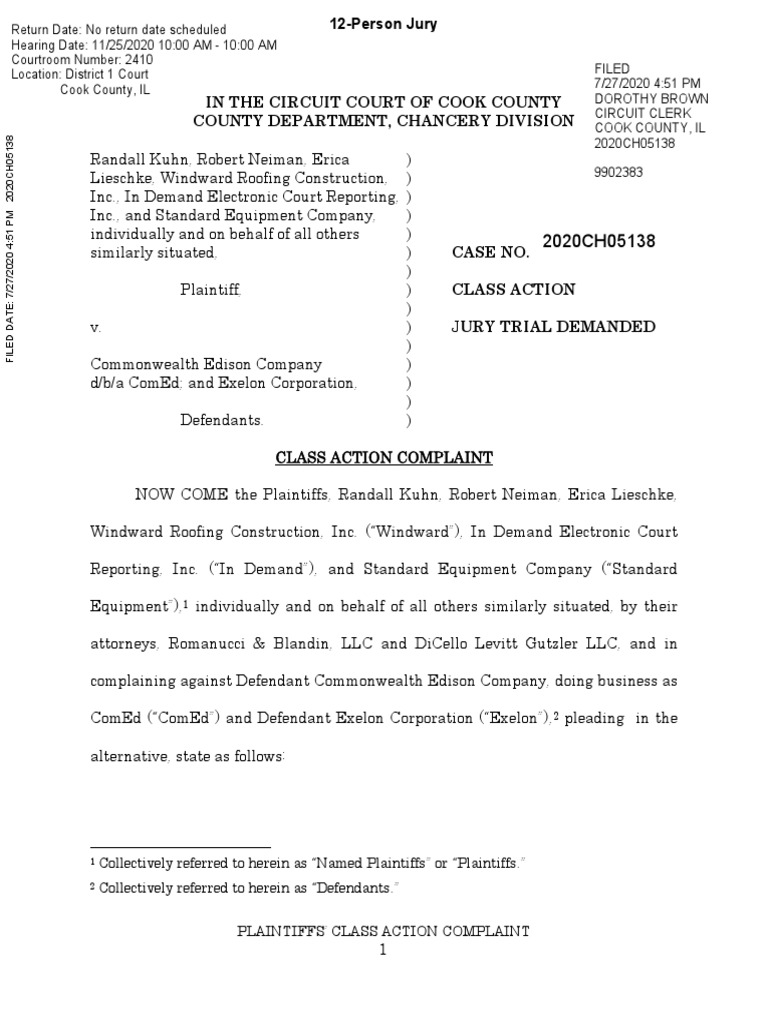 Comed Ratepayer Class ComplaintFinal PDF Class Action Bribery