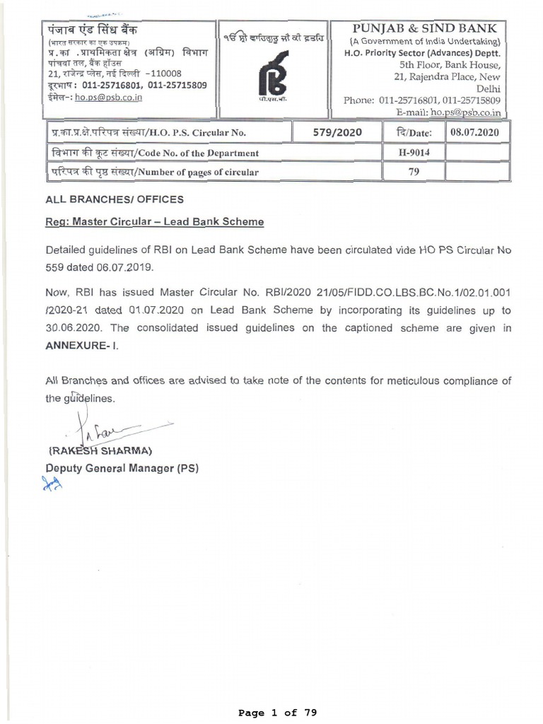 Master Cir Lead Bank Scheme PDF Reserve Bank Of India Financial