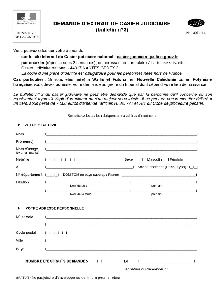 Demande d'extrait de casier judiciaire | PDF | Casier judiciaire | Justice