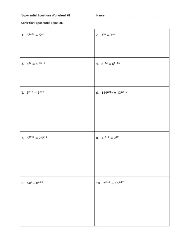 Exponential Equations Worksheet 1 | PDF