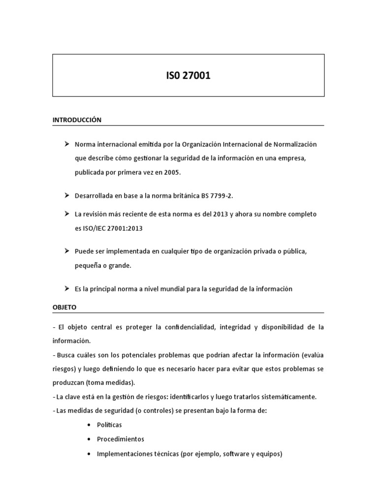 Iso 27001 | PDF | Seguridad de información | Planificación