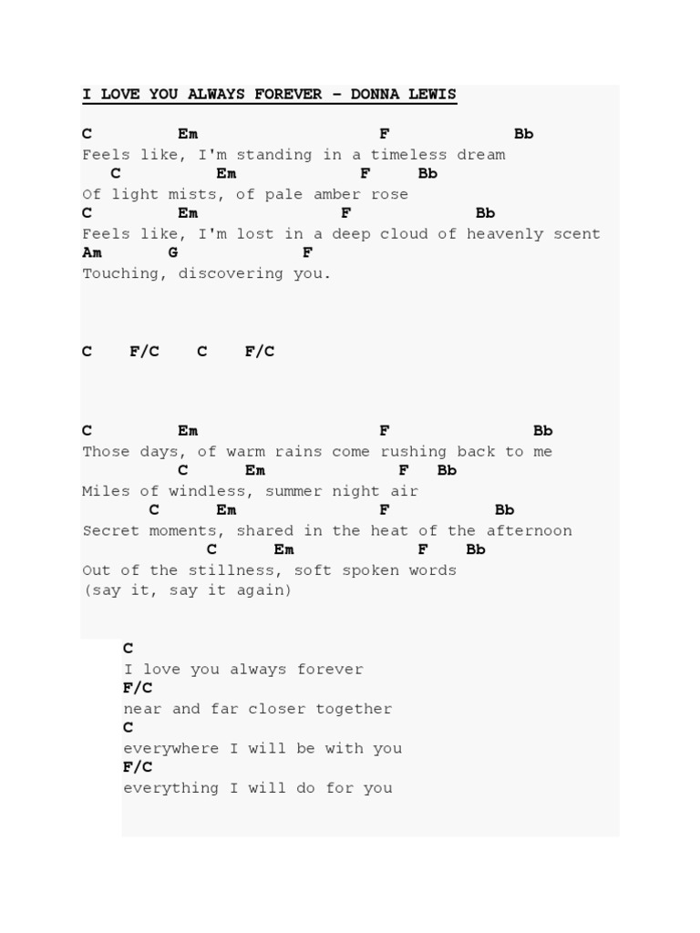 I Love You Always Forever Chords And Lyrics Pdf