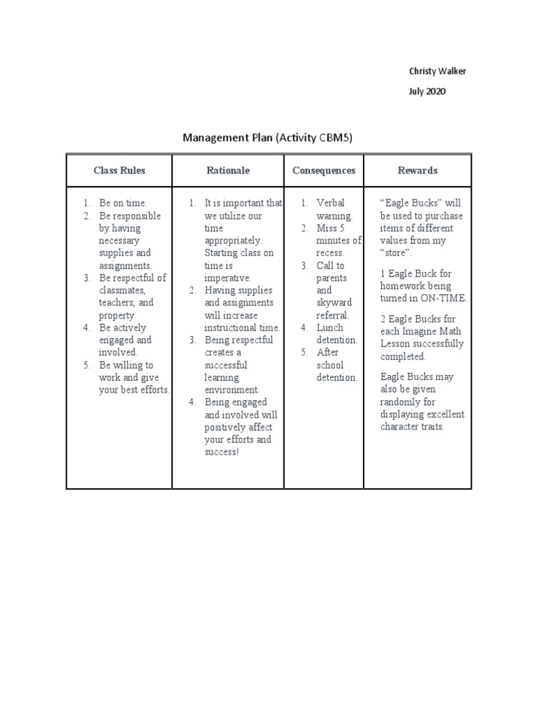 Class Management Plan Overview | PDF