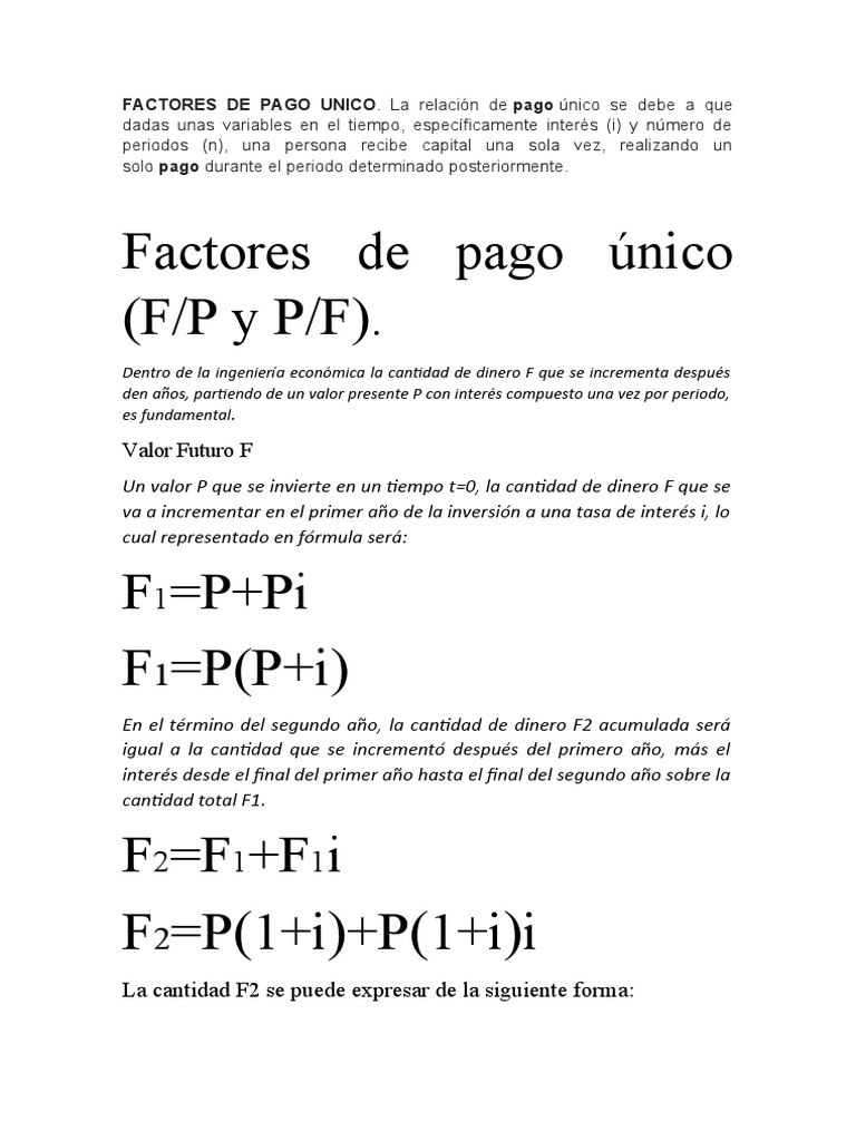 Factores de Pago Único (F/P y P/F) | PDF | Interés | Enseñanza de ...