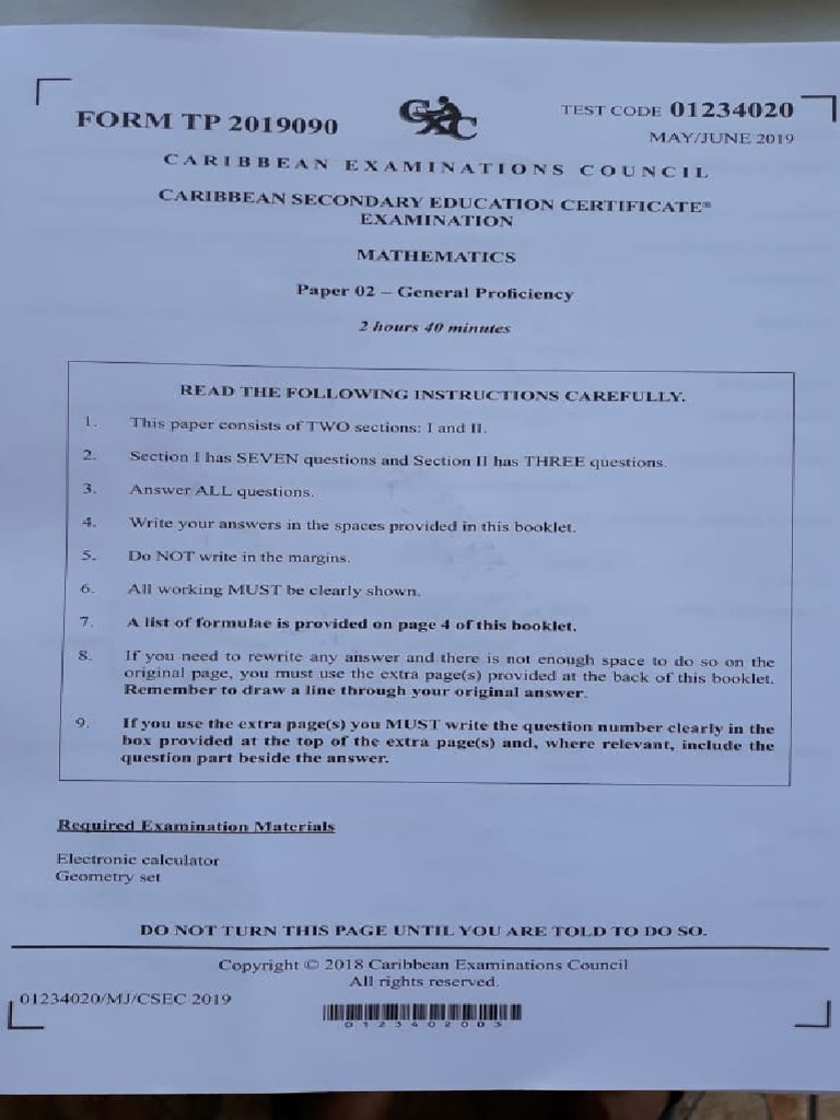 Csec Math 2019 PDF | PDF