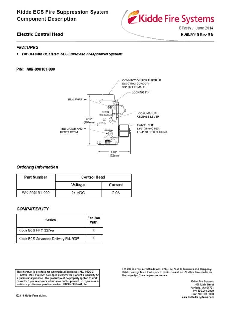 Kidde ECS Fire Suppression System Component Description Electric