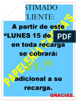 Estimado Cliente:: A Partir de Este "LUNES 15 de Junio" en Toda Recarga Se Cobrará: Adicional A Su Recarga