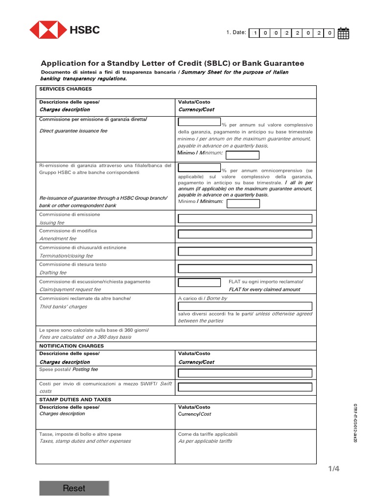Application For Bank Guarantee and SBLC Jan20 PDF | PDF