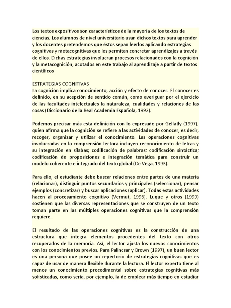 Estrategias Cognitivas y Metacognitivas en Aprendizaje | PDF | Memoria ...
