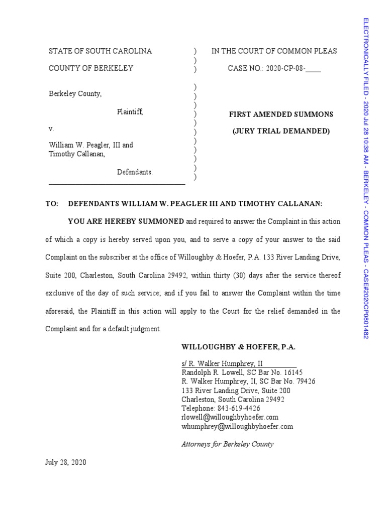 Berkeley County S.C. vs. Tim Callanan 072820 | PDF | Cheque | Complaint