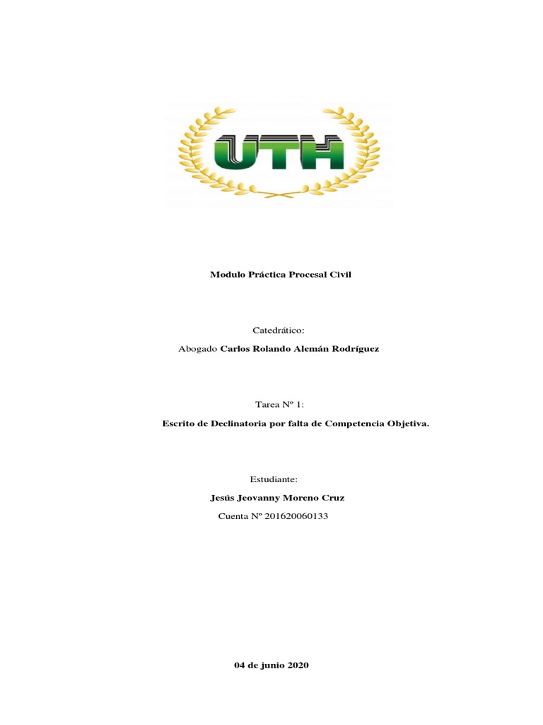 Escrito de Declinatoria Modulo Procesal Civil | PDF | Honduras