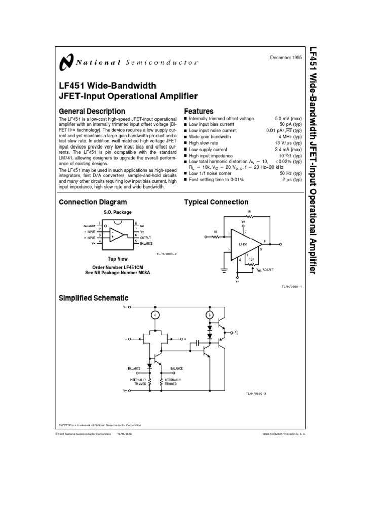 OpAmp - LF451 PDF | PDF | Amplifier | Operational Amplifier