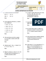 Ficha Aritmética - Problemas Aritméticos de División - 5toa