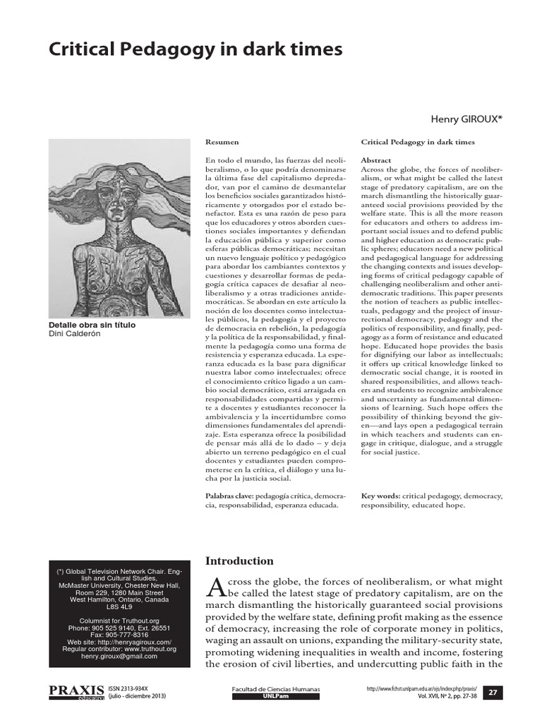 Giroux Henry Critical Pedagogy in The Dark Ages PDF Enseñando Modificación de comportamiento
