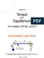 Torque Equilibrium: Pre-Reading: KJF 8.1 and 8.2
