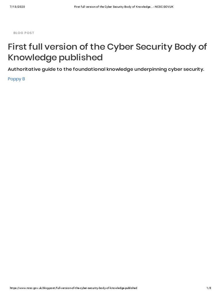 First Full Version of The Cyber Security Body of Knowledge Published PDF