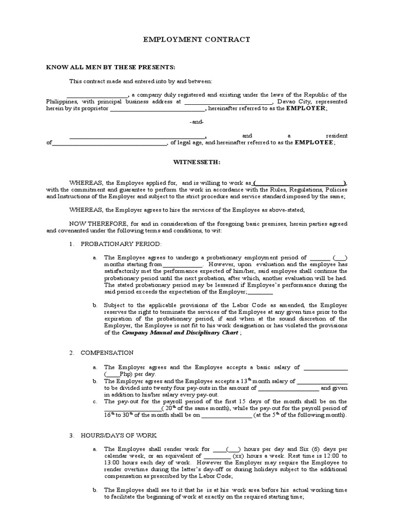 Employment Contract Template Philippines | PDF | Employment | Salary