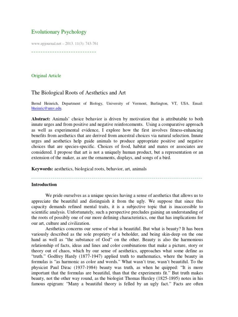 Evolutionary Psychology: The Biological Roots of Aesthetics and Art ...