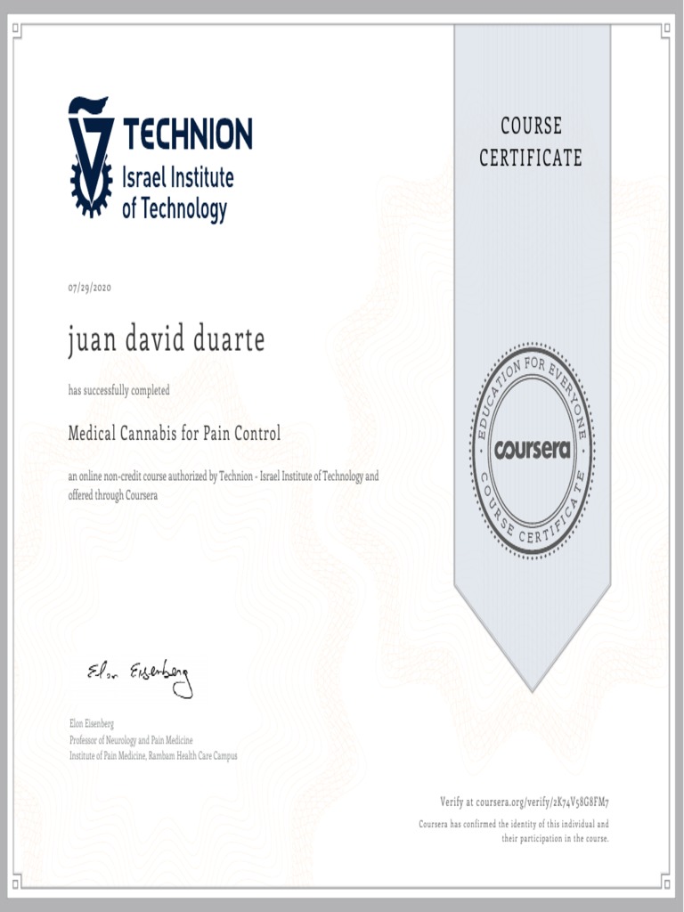 Juan David Duarte: Course Certificate | PDF | Clinical Medicine | Medicine