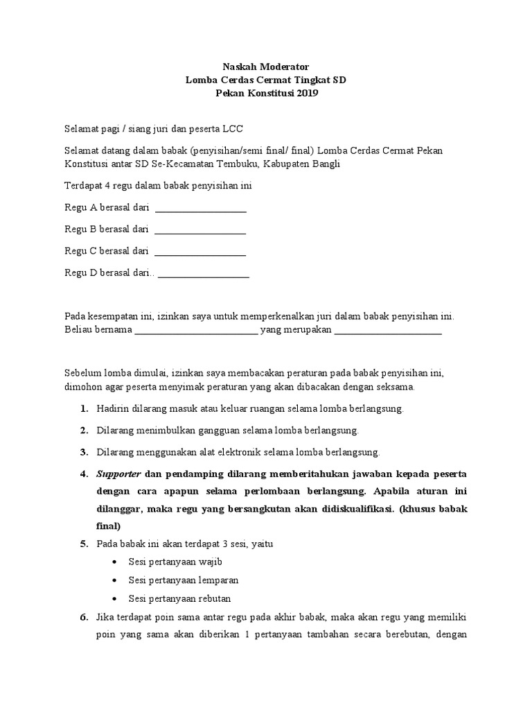 Teks Moderator Lcc Sd