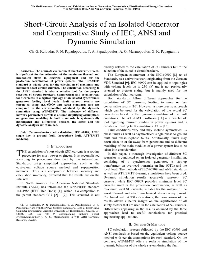 ShortCircuit Analysis of An Isolated Generator and Comparative Study