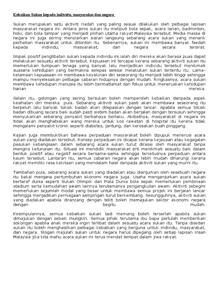 Kebaikan Sukan Kepada Individu Pdf