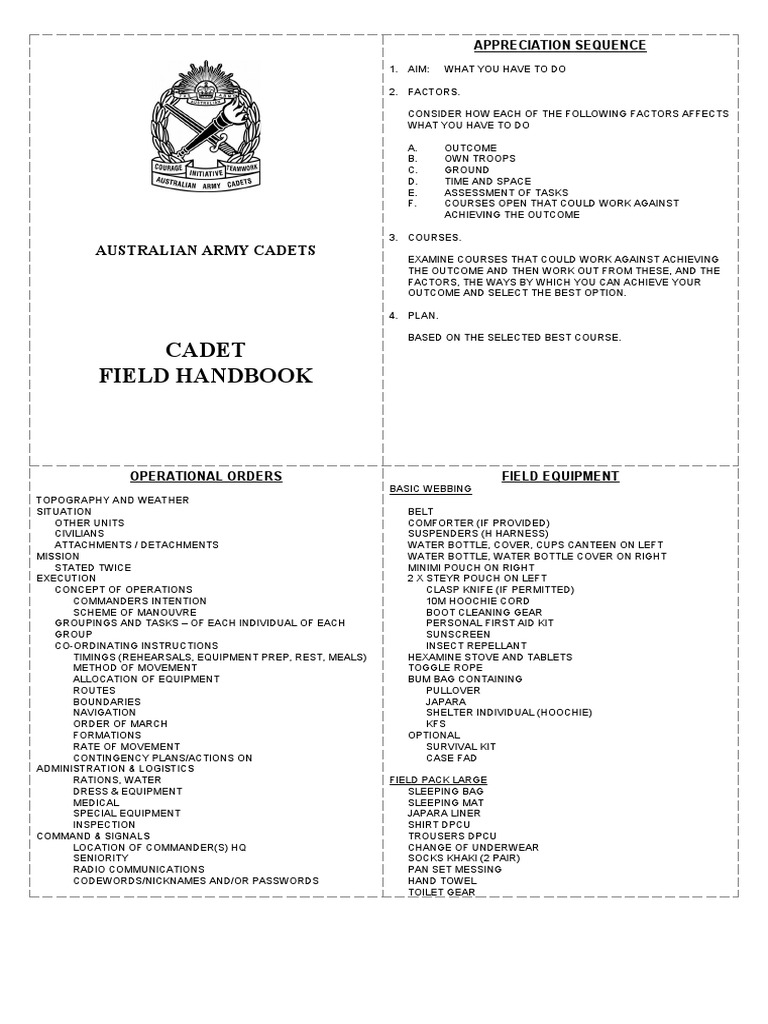 Field Handbook for Cadets | PDF | Violence | Clothing