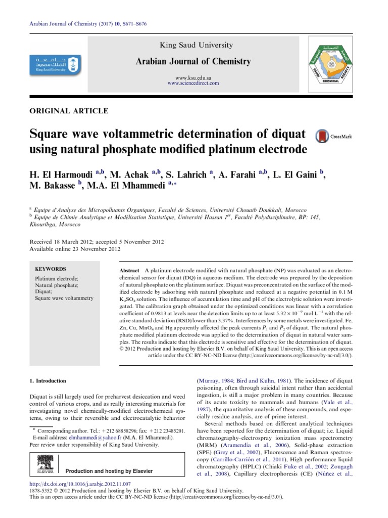 Square Wave Voltammetric Determination of Diquat Using - 2017 - Arabian ...