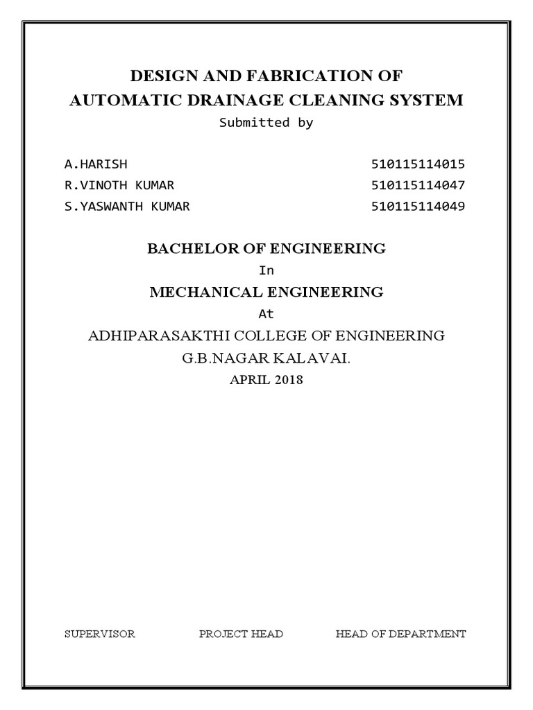 Design and Fabrication of Automatic Drainage Cleaning System PDF