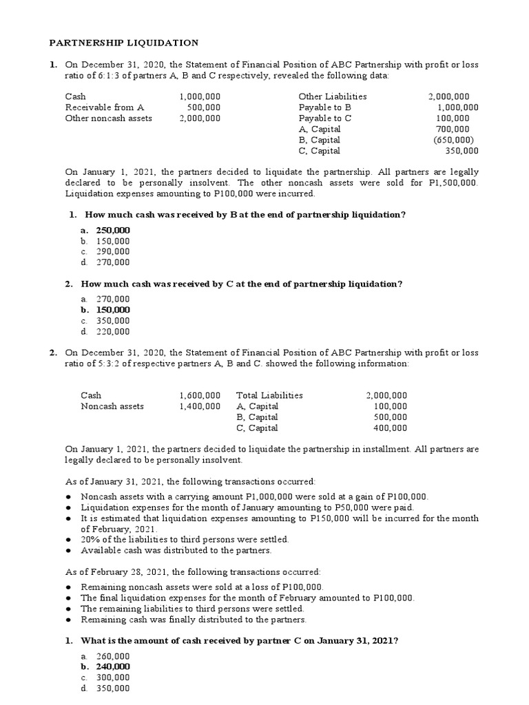 Partnership Liquidation Financial Overview | PDF | Balance Sheet ...